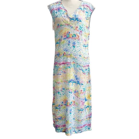 SOLD Weekend Clothes Line Multicolor Beach Theme Side Zip Slit Dress Sz M - Picture 1 of 11